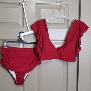 NWOT Soucrat Burgandy Red 2 Piece Swimwear Size Large